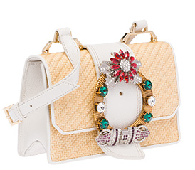 Bolsa De Paja Y Cuero Con Cristales