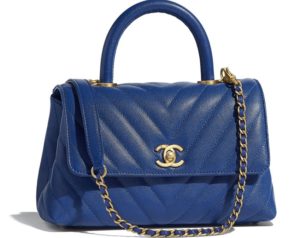 Bolso con solapa y asa en Piel granulada, piel de lagarto azul