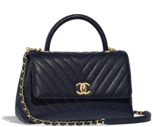 Bolso con solapa y asa en Piel granulada, piel de lagarto azul marino