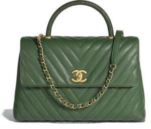 Bolso con solapa y asa en Piel granulada, piel de lagarto verde