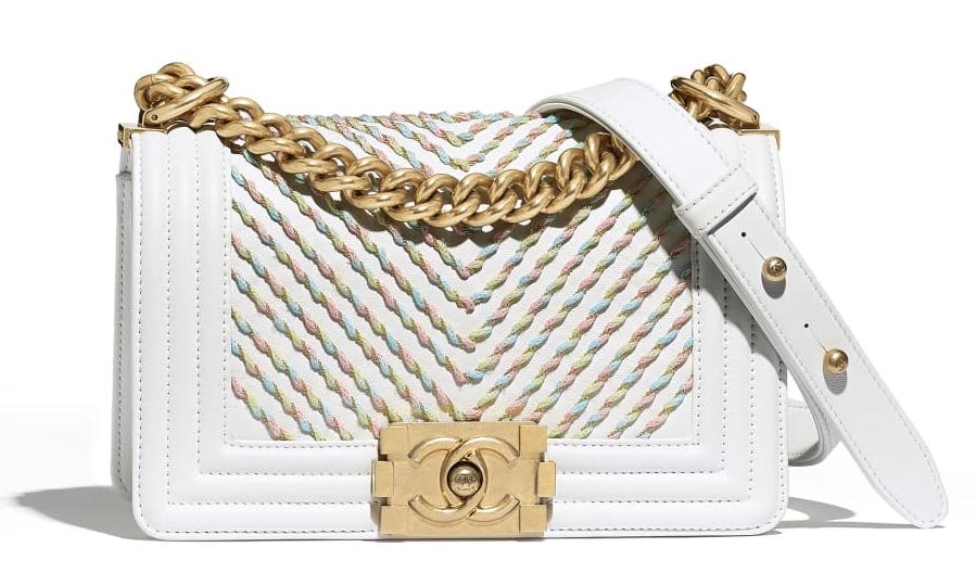 Bolso Chanel Le boy blanco pequeño blanco bordado