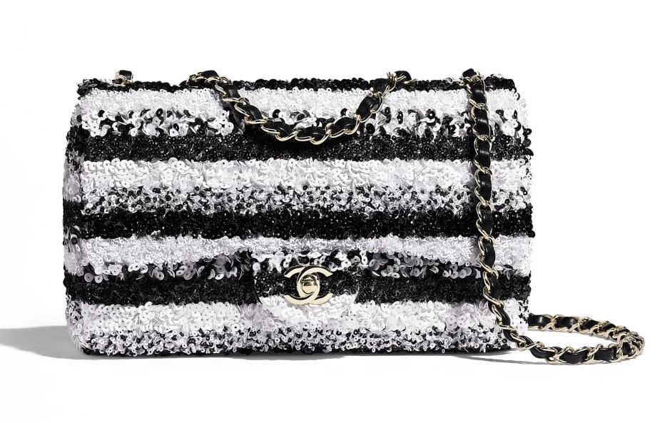 Bolso Chanel lentejuelas negro y blanco