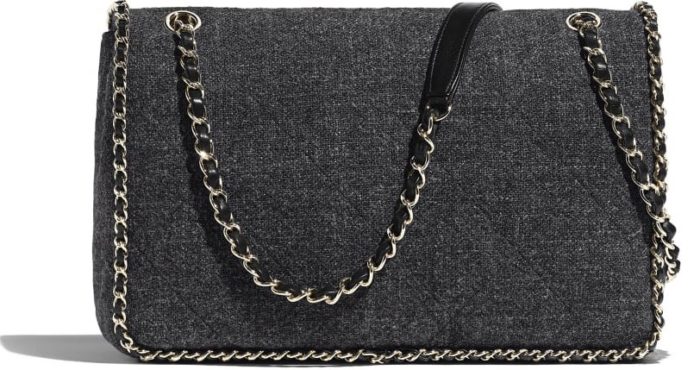 Bolso-Chanel-clasico-tweed-gris-parte-trasera