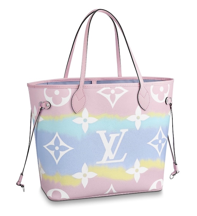 BOLSO-LOUIS-VUITTON-NEVERFULL-MM-COLECCIÓN-LV-ESCALE-COLOR-PASTEL