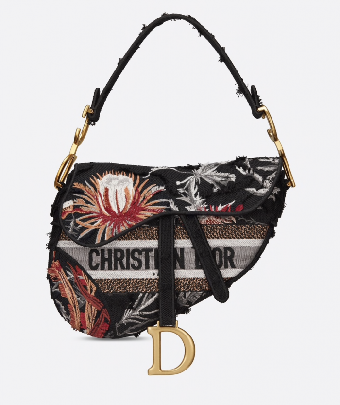 BOLSO NEGRO SADDLE DIOR CON FLORES