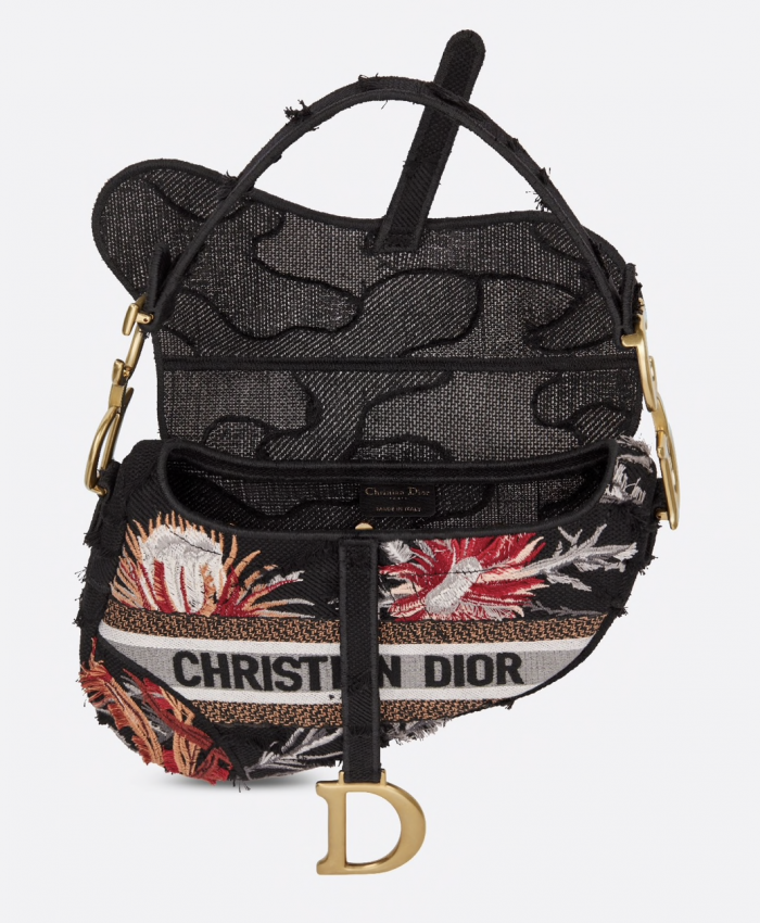 BOLSO NEGRO SADDLE DIOR CON FLORES INTERIOR