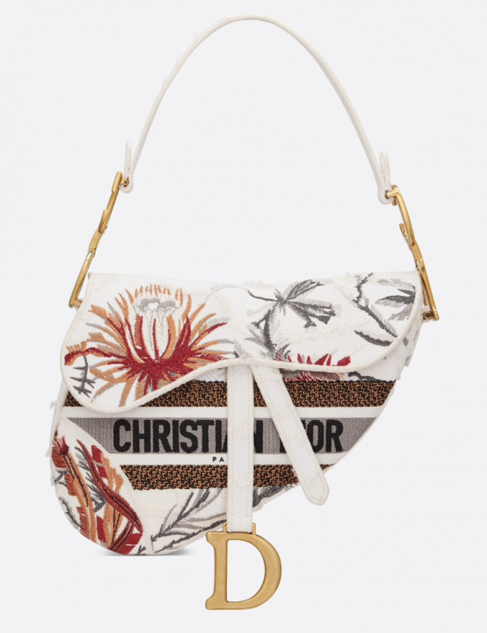 Bolso Blanco Saddle Dior con flores
