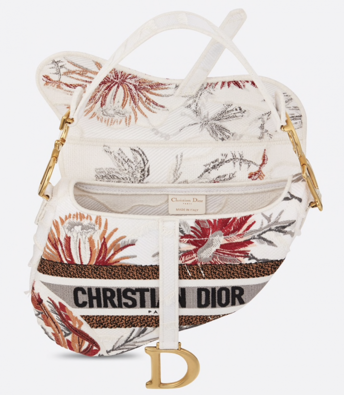 Bolso Blanco Saddle Dior con flores Interior