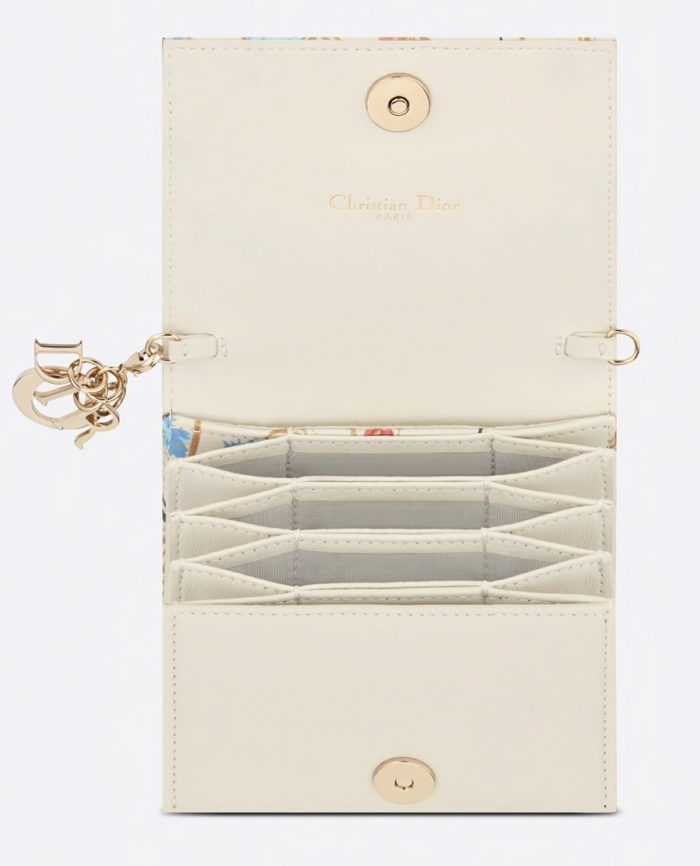 Tarjetero Lady Dior con cadena con motivo Dior Hibiscus interior