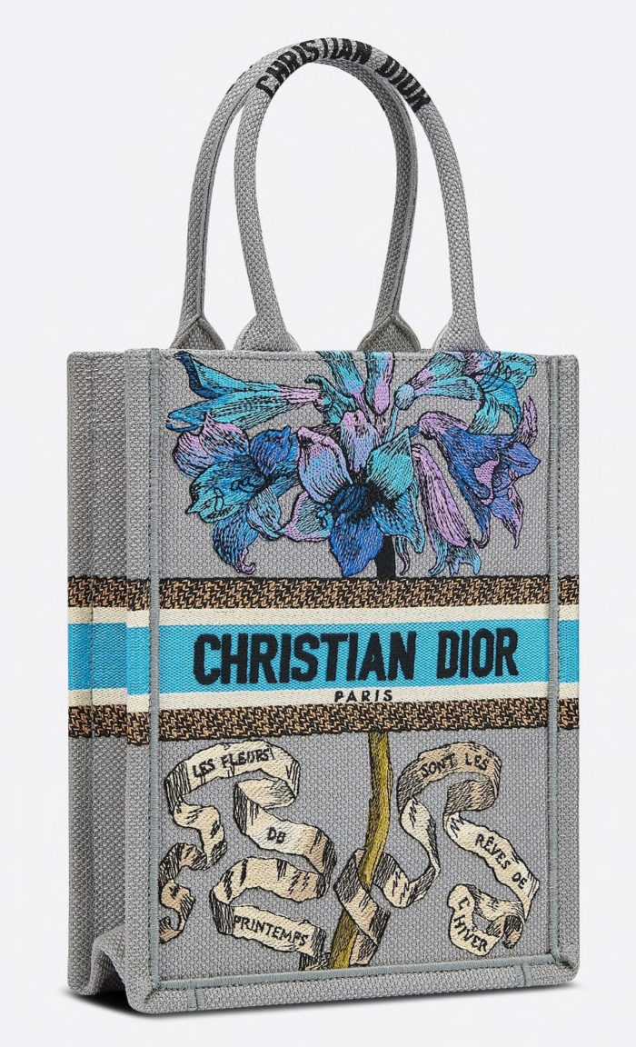 Vertical Dior Book Tote Fleurs Bibliques gris