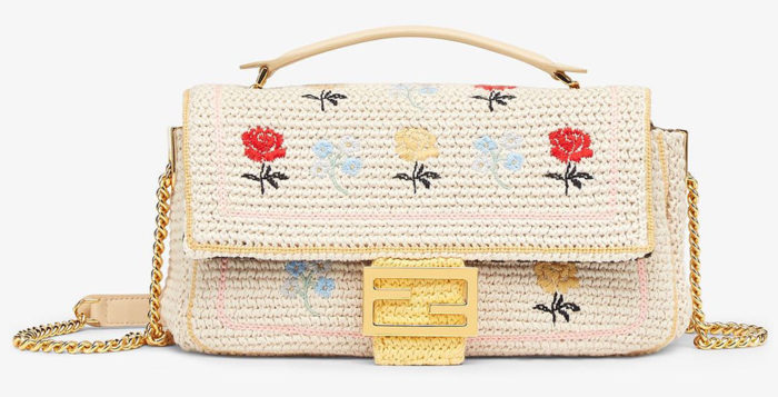 Bolso Baguette blanco bordado con flores