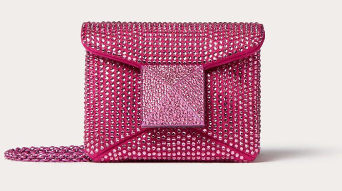 Micro Bolso Valentino One Stud bordado con strass Pink PP